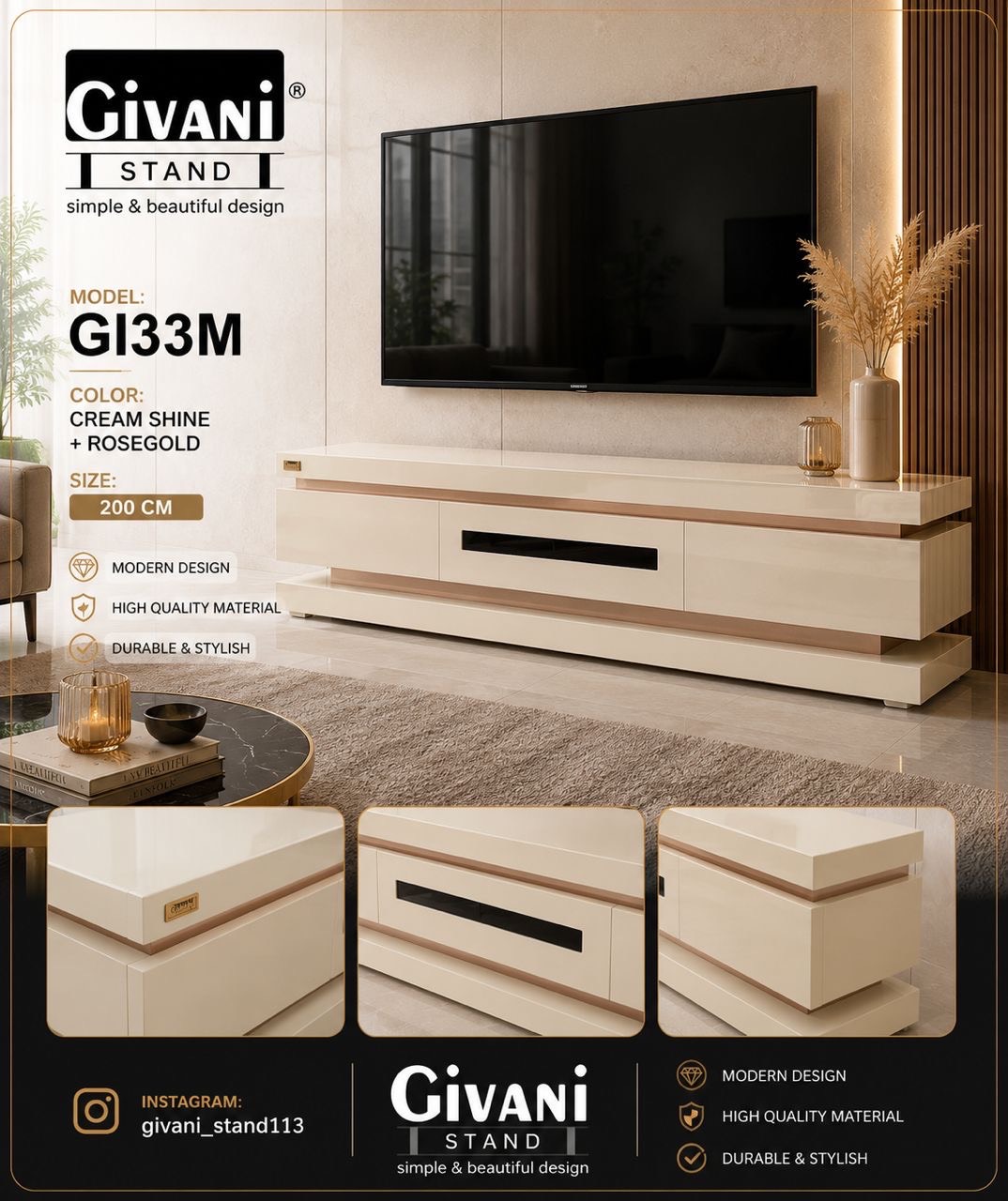 میز تلویزیون ام دی اف هایگلاس مدل GI0033M